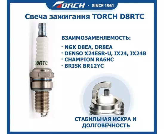 Свеча зажигания TORCH D8RTC DR8EA X24ESR-U D8TC IX24 RA6HC BR12YC